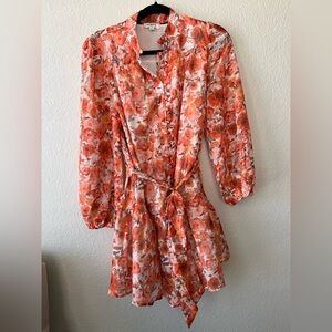 Umgee Romantic Ruffles Orange Floral Boho Dress Size S - NWOT